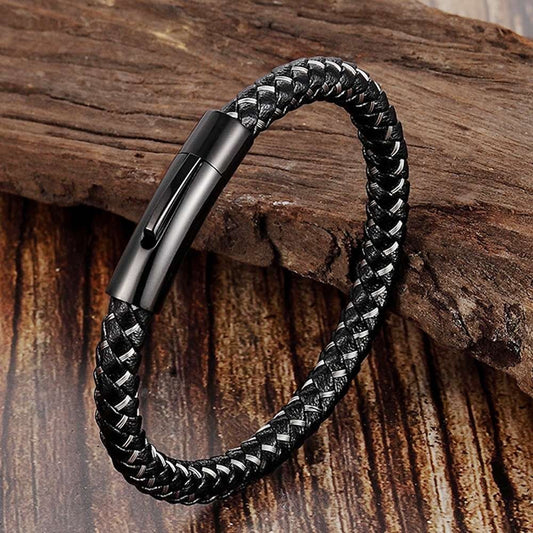 Bracelet Homme Cuir Et Acier