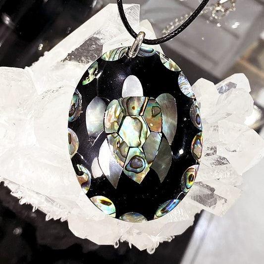 Collier Pendentif Tortue En Nacre Avec Cordon Noir
