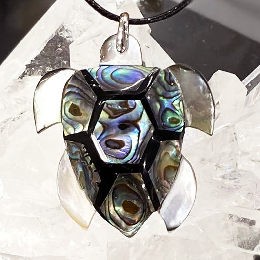Collier Pendentif Tortue 2 En Abalone Avec Cordon Noir