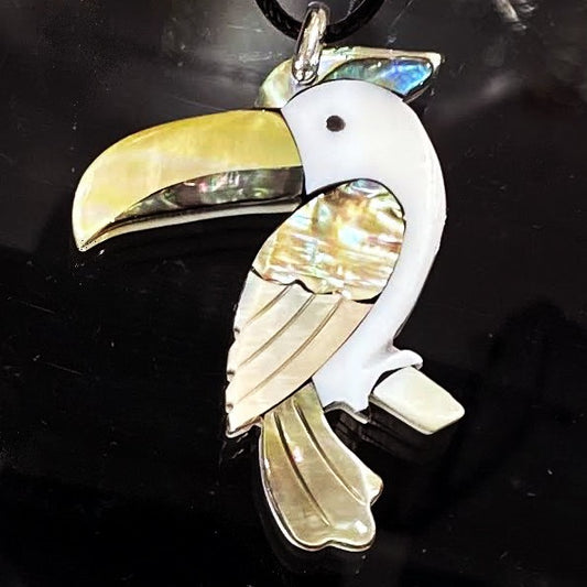 Collier Pendentif Perroquet En Abalone Avec Cordon Noir