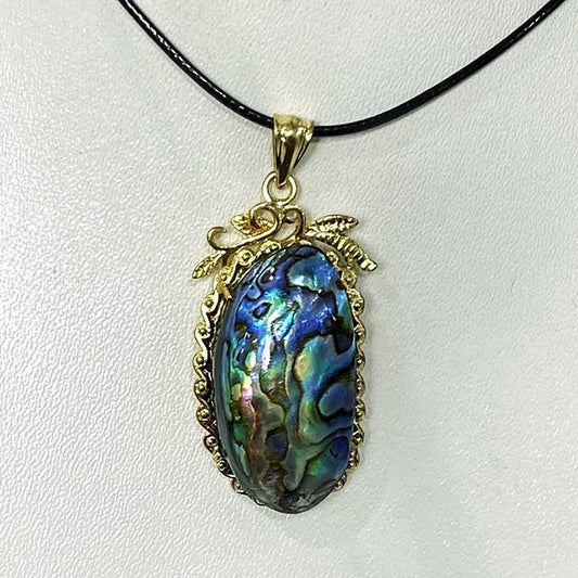 Pendentif Oval En Nacre Abalone Laiton Doré