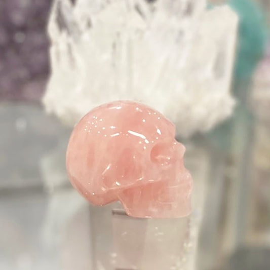 Tête De Mort Objet Décoratif En Rose Quartz
