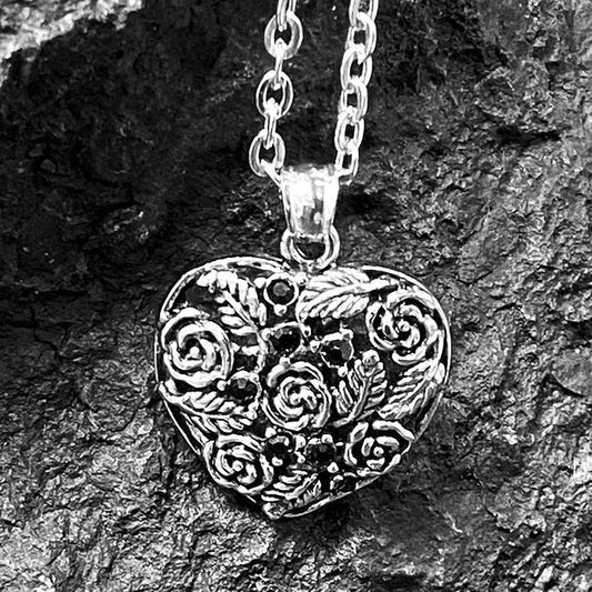 Pendentif Acier Inoxydable Coeur Sur Fleur
