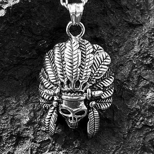 Pendentif Acier Inoxydable Tête De Mort Indien