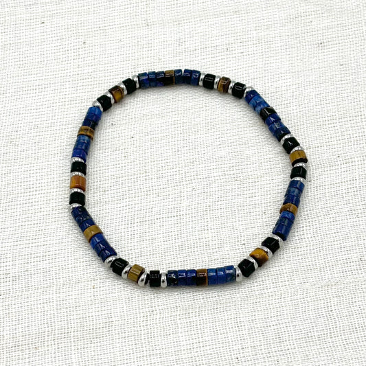 Bracelet Homme Pierre Naturelle Et Acier Inoxydable Blanc