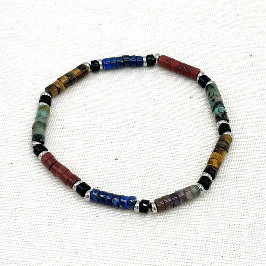 Bracelet Homme Pierre Naturelle Et Acier Inoxydable Blanc