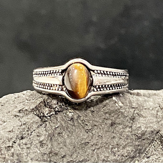 Bague En Acier Inoxydable L'Oeil De Tigre