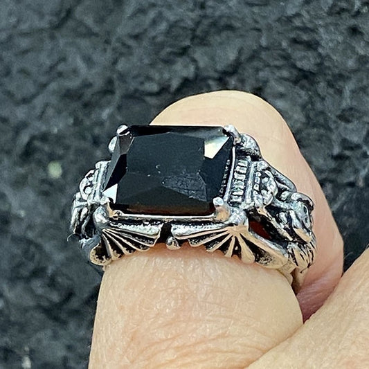 Bague Acier Inoxydable Chevalière Verre Noir