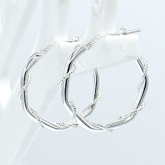 Boucles D'Oreilles Argent 925 Massif Créoles Torsadées