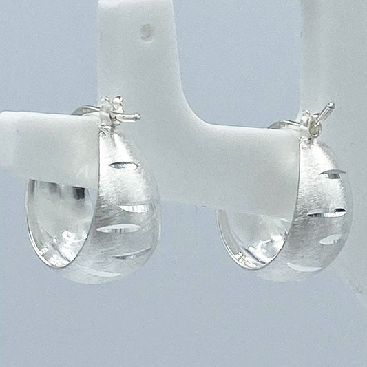 Boucles D'Oreilles Argent Massif Créole Sablé 14MM 3.77G