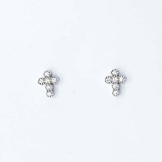 Boucles D'Oreilles Argent Rhodié Oxyde Zirconium Croix 0.6G