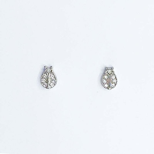 Boucles D'Oreilles Argent Rhodié Oxyde Zirconium Coccinelle 0.6G