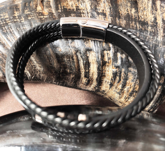 Bracelet  Homme Cuire Et Acier