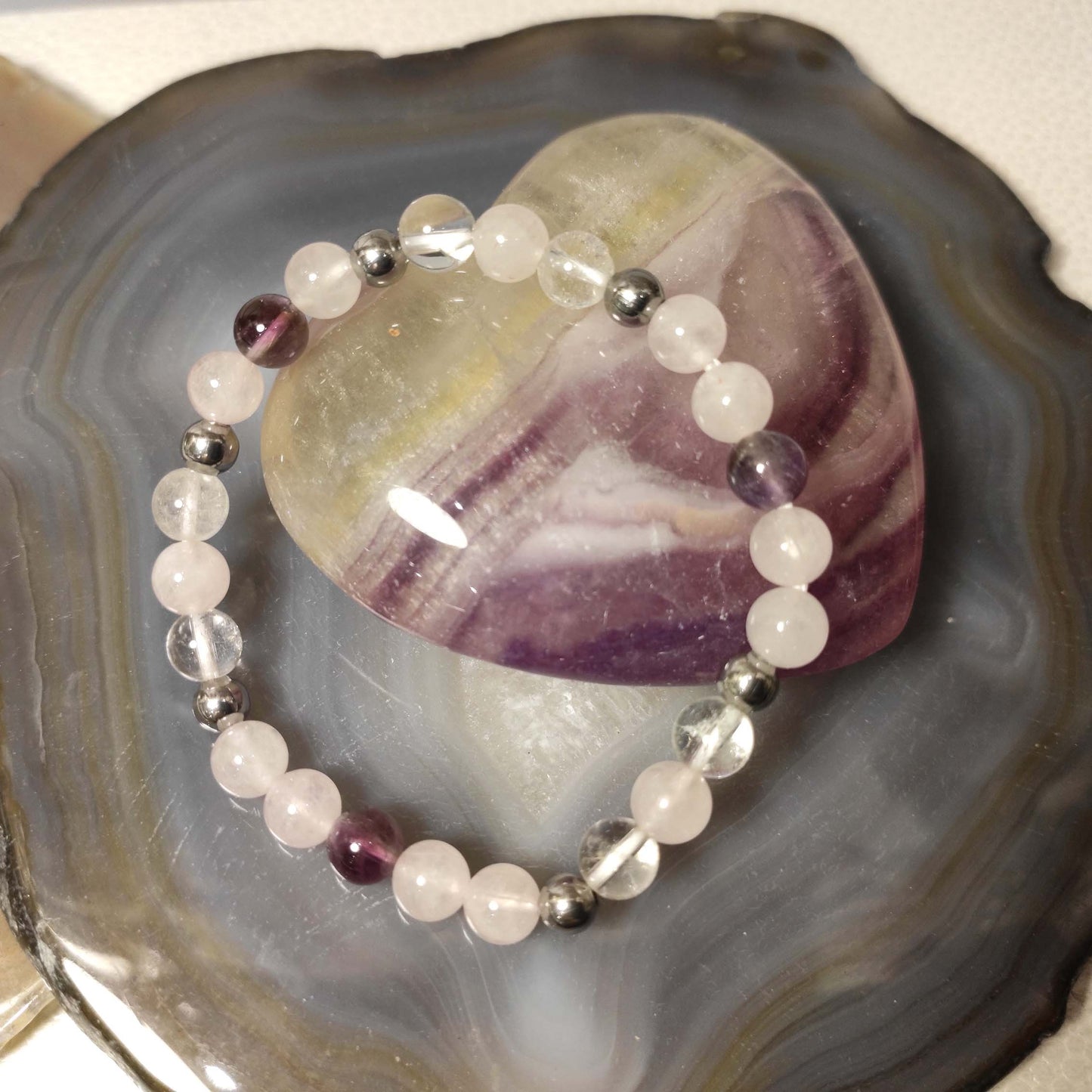 Bracelet Enfant Pierre Naturelle Quartz Rose, Crystal De Roche, Améthyste