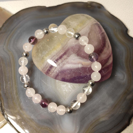 Bracelet Enfant Pierre Naturelle Quartz Rose, Crystal De Roche, Améthyste