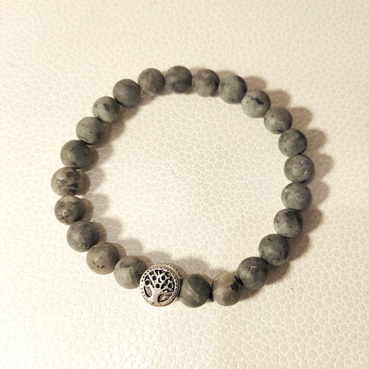 Bracelet Homme Pierre Naturelle Et Acier   Larvikite Mate