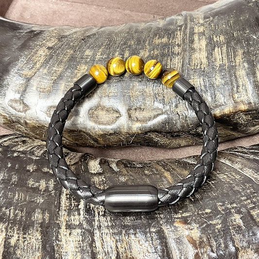 Bracelet Homme En Acier L'Oeil De Tigre Avec Un Fermoir Magnétique