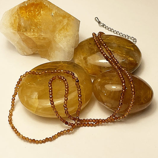 Collier Et Bracelet Pierre Grenat Cognac Avec Fermoir En Acier
