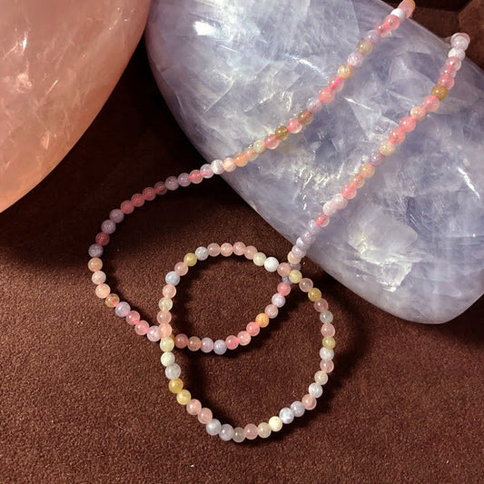 Collier Et Bracelet Pierre Naturelle Morganite 4Mm