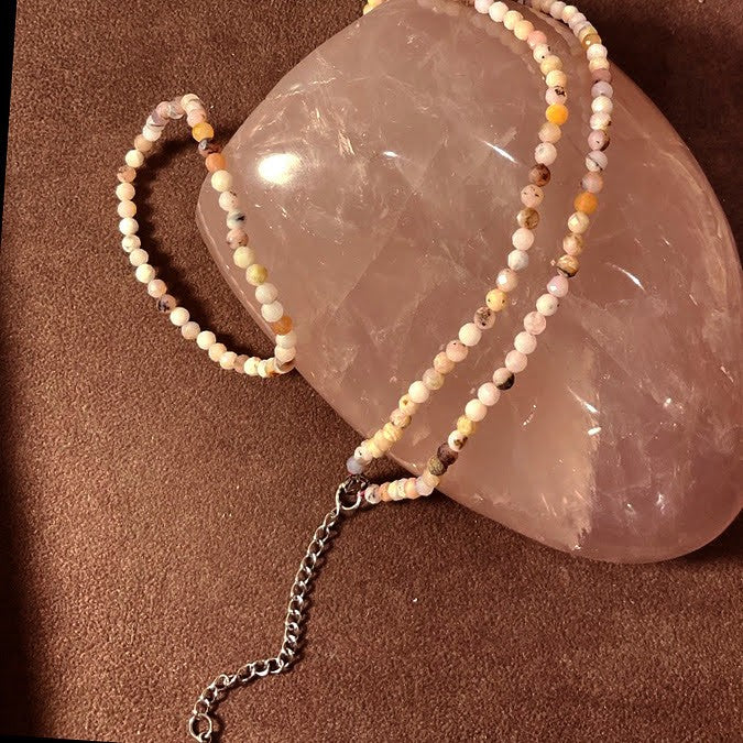 Collier Et Bracelet Pierre Naturelle Opale Rose Facetté 4mm