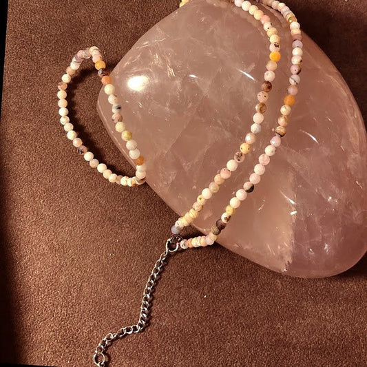 Collier Et Bracelet Pierre Naturelle Opale Rose Facetté 4mm