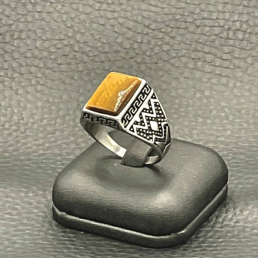Bague Chevalière Acier Inoxydable Pierre Oeil De Tigre