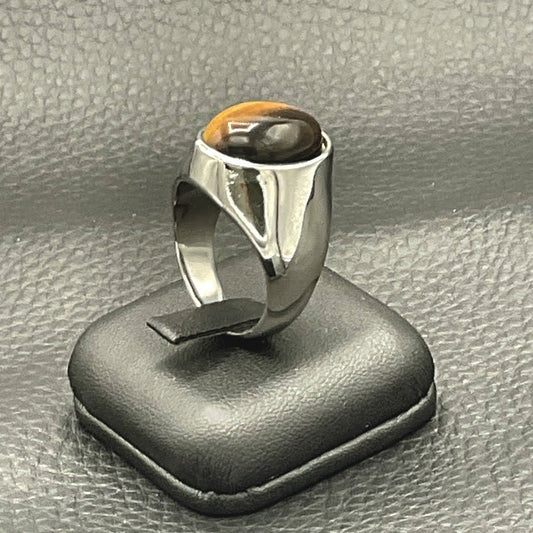 Bague Chevalière Acier Inoxydable Pierre Naturelle Oeil De Tigre