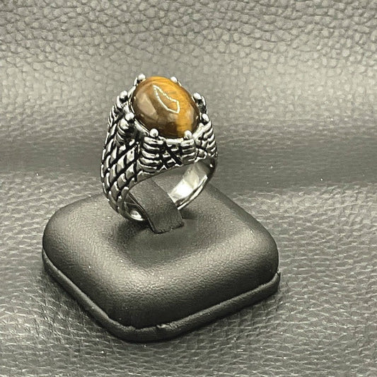 Bague Chevalière En Acier Avec L'Oeil De Tigre