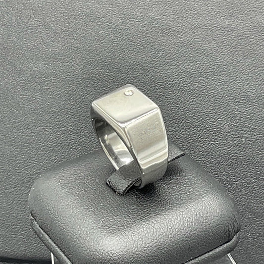 Bague Chevalière En Acier Inoxydable Blanc Et Oxyde De Zirconium