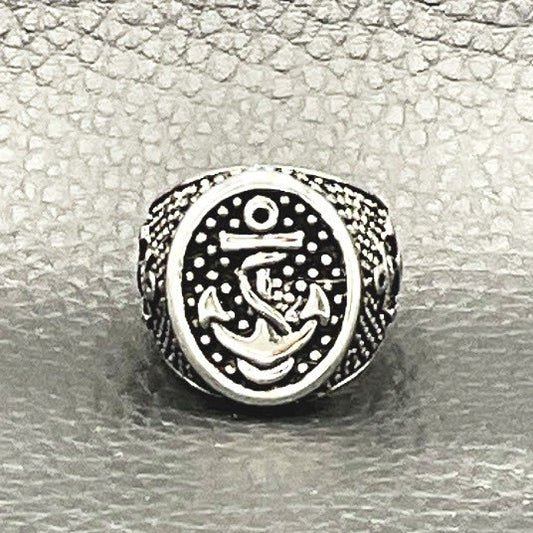Bague Chevalière En Acier Inoxydable Blanc Ancre Marine