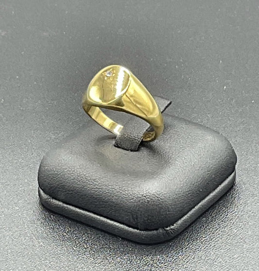Bague Chevalière En Acier En Doré Oval Avec De L'Oxyde Zirconium