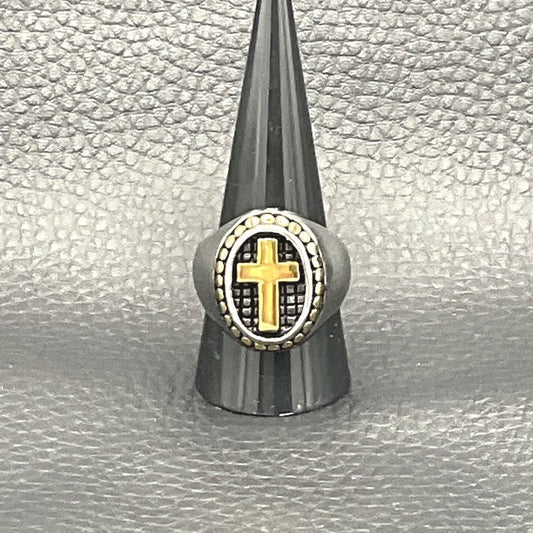 Bague Chevalière En Acier Croix En Dorée