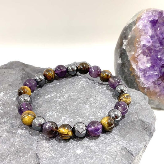 Bracelet Pierre Naturelle Améthyste Œil De Tigre Et Hématite