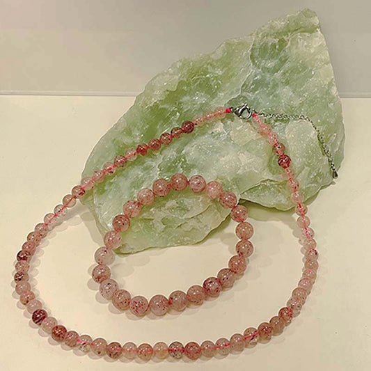 Bracelet Et Collier Pierre Naturelle Quartz Fraise
