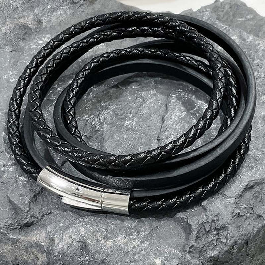 Bracelet Homme Cuir Avec Fermoir En Acier Inoxydable