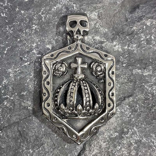 Pendentif Acier Inoxydable Couronne Et Tête De Mort