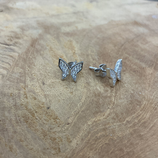 Boucles D'Oreilles Argent Rhodié CZ Papillon