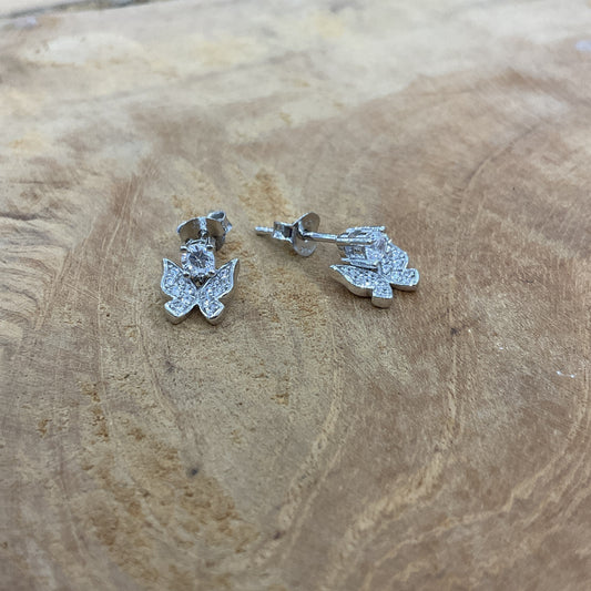 Boucles D'Oreilles Argent Rhodié CZ Papillon