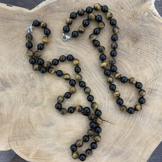 Collier  L'Oeil De Tigre/Onyx Noir A 10Mm