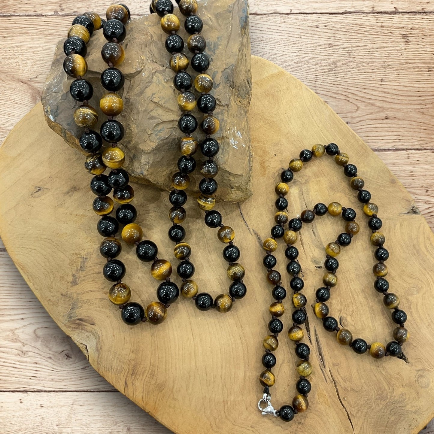 Collier  L'Oeil De Tigre/Onyx Noir A 12Mm