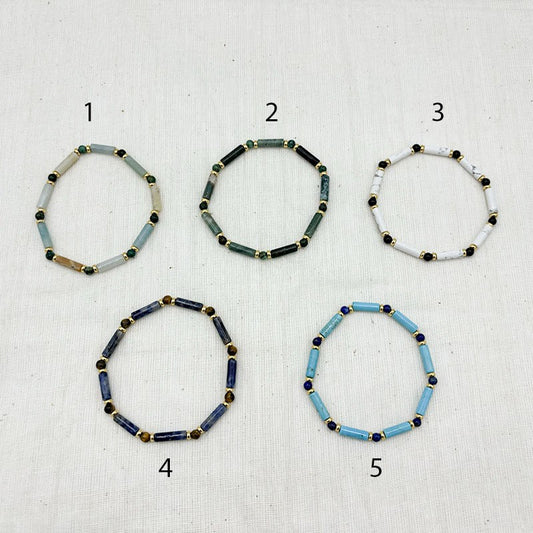 Bracelet Homme Pierre Naturelle Acier Inoxydable Doré
