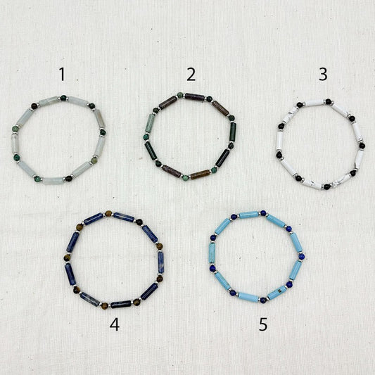 Bracelet Homme Pierre Naturelle Et Acier Inoxydable Blanc