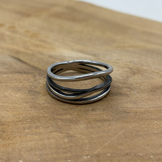 Bague Croisé En Acier Inoxydable Blanc