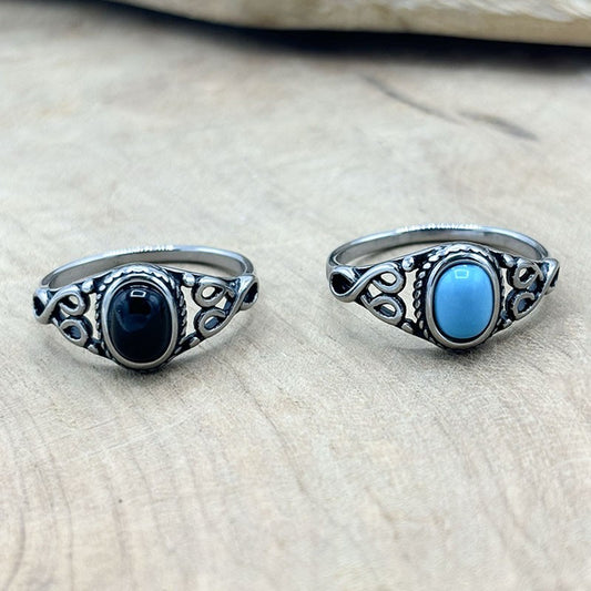 Bague En Acier Inoxydable Et Pierre Naturelle