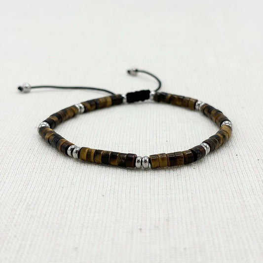 Bracelet Homme En Pierre Naturelle Et En Acier Inoxydable Blanc Avec Cordon