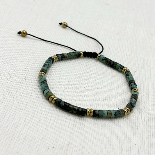 Bracelet Homme En Pierre Naturelle Et En Acier Inoxydable Doré Avec Cordon