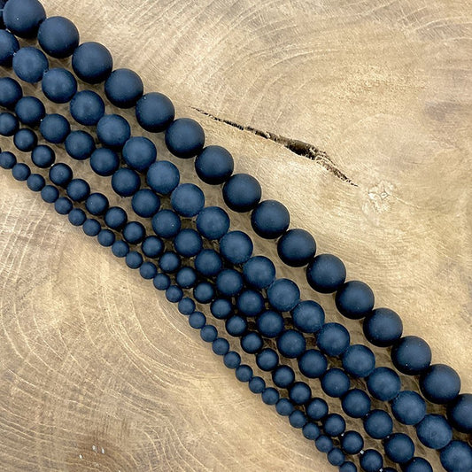 Fil De Pierre Naturelle En Agate Noir Matte