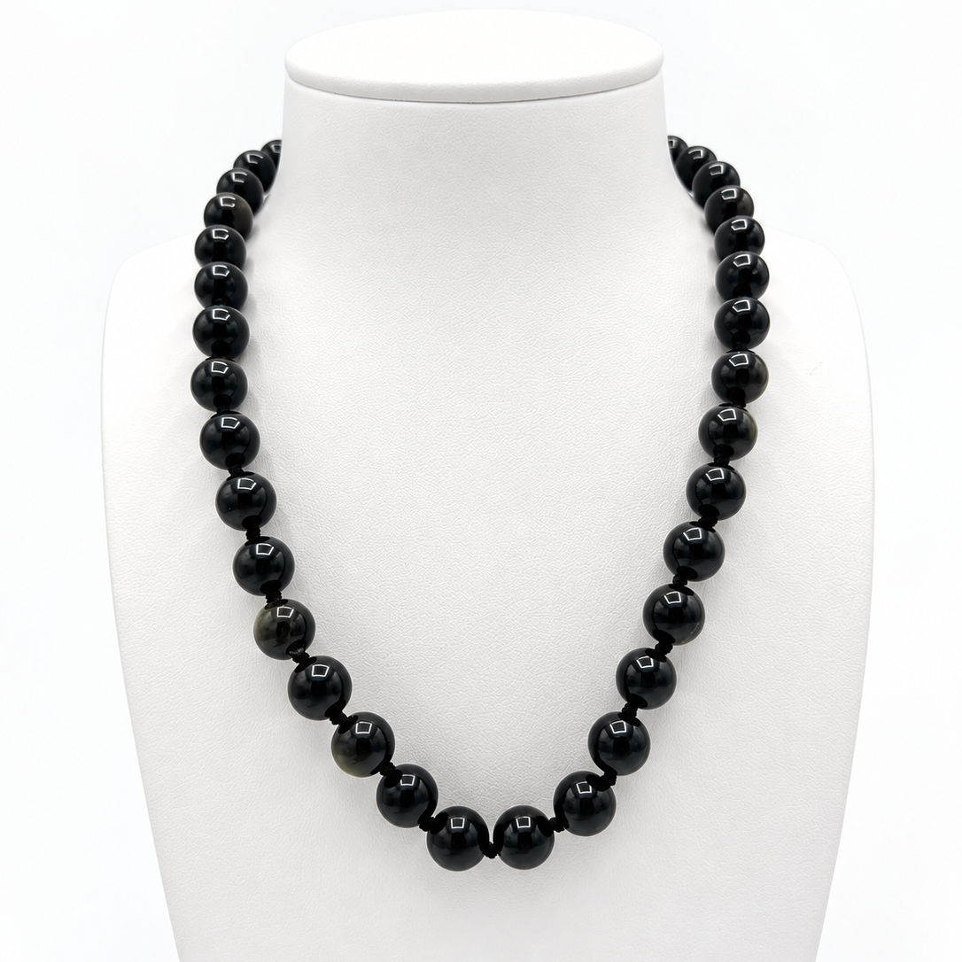 Collier Pierre Naturelle Obsidienne Dorée
