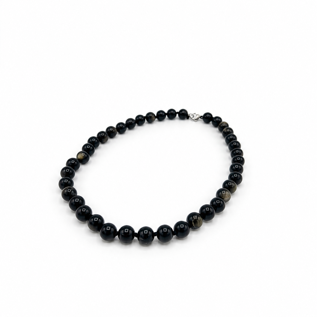 Collier Pierre Naturelle Obsidienne Dorée