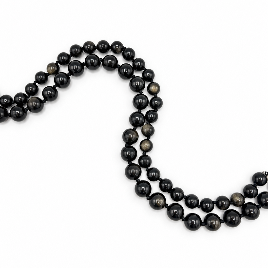 Collier Pierre Naturelle Obsidienne Dorée